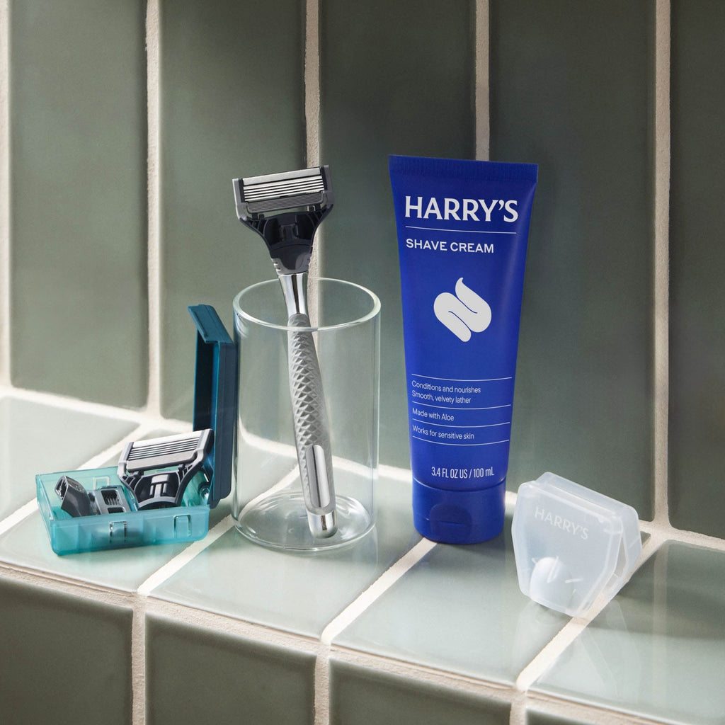 Harry's Original Chrome Shave Set / Chrome - Silver / Shave Cream